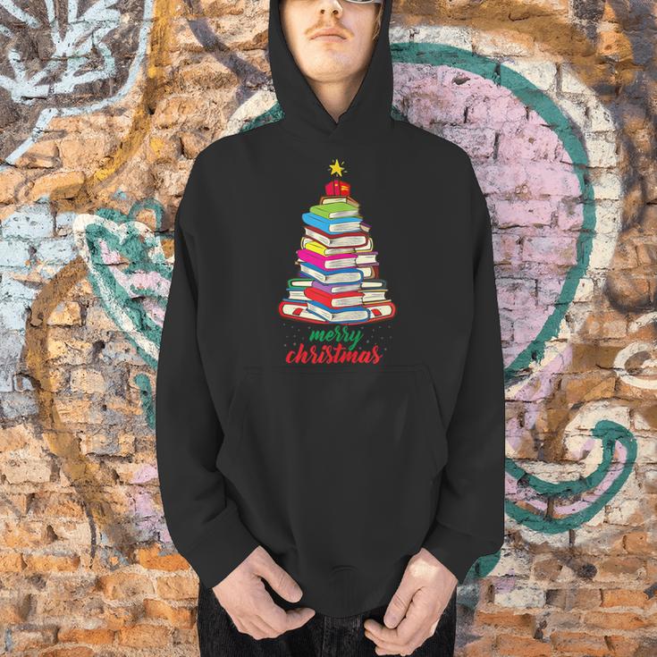 Merry Christmas Tree Book Reading Librarian Men Hoodie