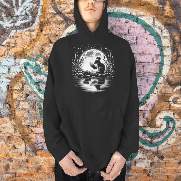 Mouse Reading Book Full Moon Lake Scenery Men Hoodie Mouse Reading Book Full Moon Lake Scenery Men Hoodie