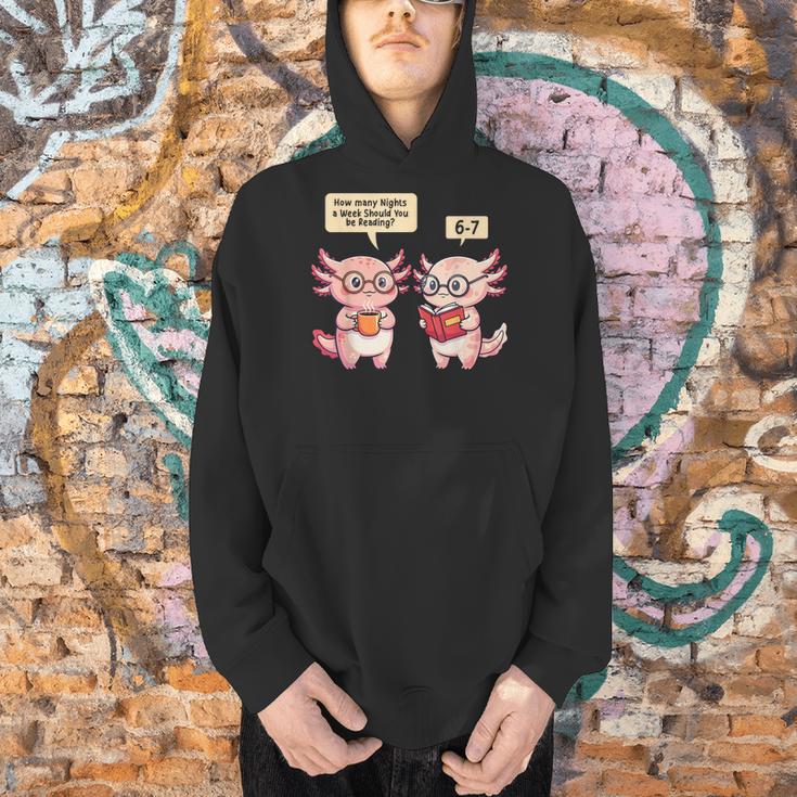 How Many Nights Reading Axolotl Book Lover Cat Reader Men Hoodie