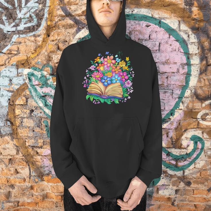 Open Book Surrounded By Colorful Spring Flowers Bloom Men Hoodie