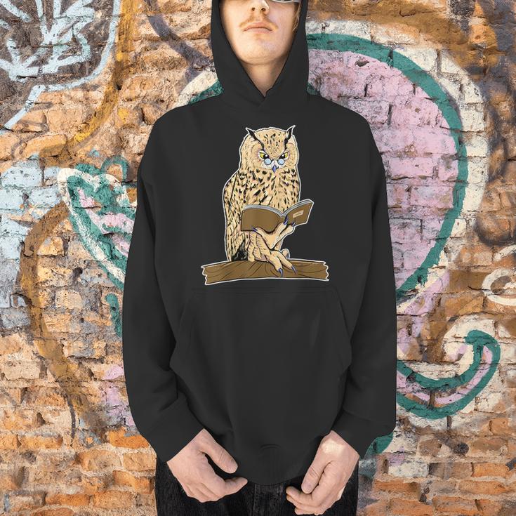 Owl Reading With Eye Glasses Book Student Teacher Bookworm For Men Women Kids Men Hoodie