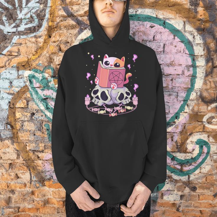 Pastel Goth Kawaii Occult Cute Cat Reading Pentacle Book For Men Women Men Hoodie