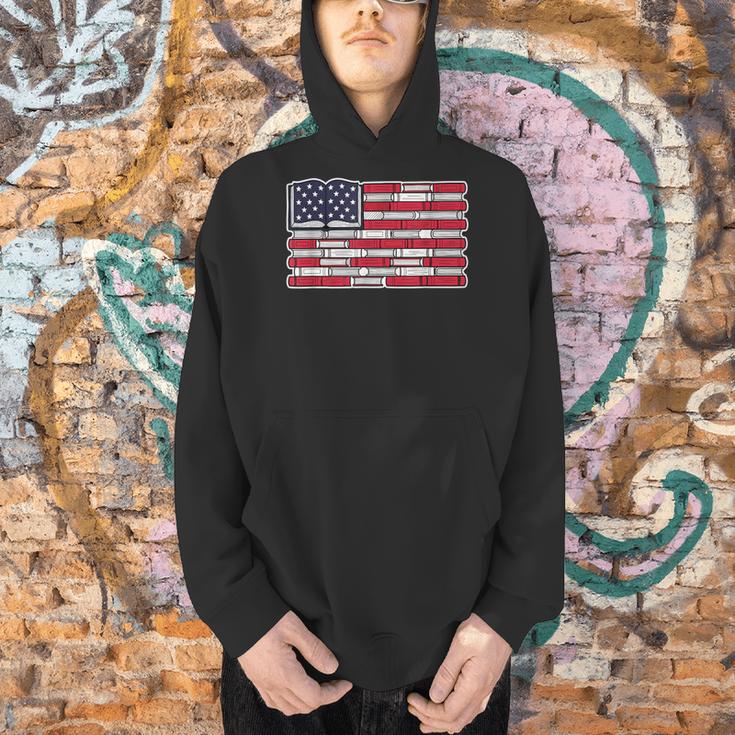 Patriotic Book Flag Reading American Flag Books Teacher Men Hoodie