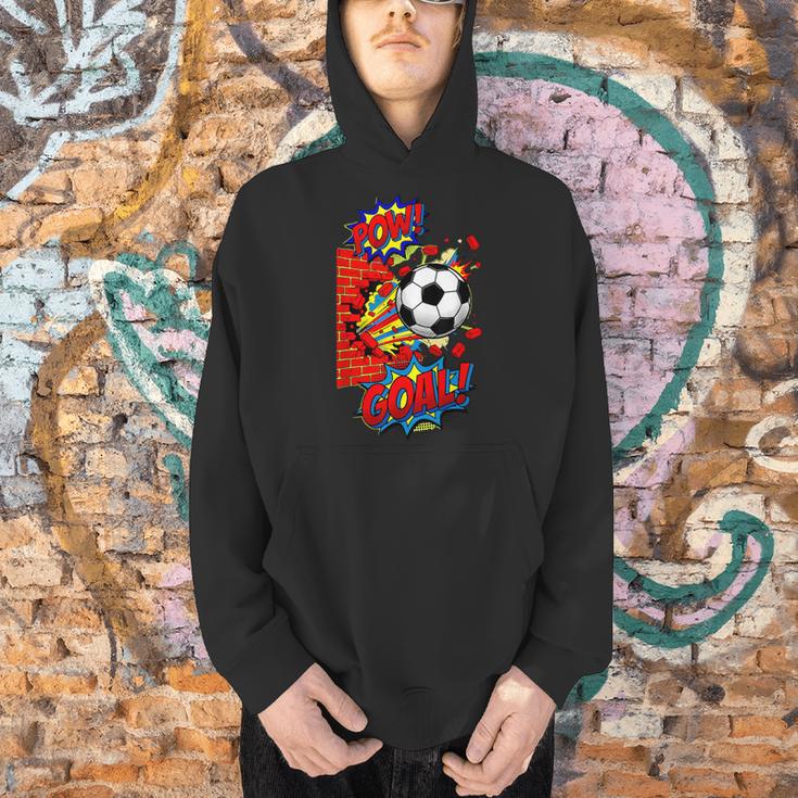 Pow Goal Comic Book Pop Art Brick Wall Smash Soccer Men Hoodie