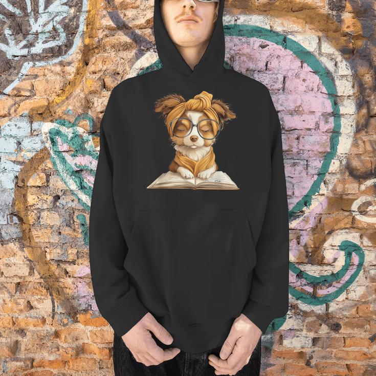 Puppy Open Book Reading Dog Lover Graphic Portrait Round Men Hoodie