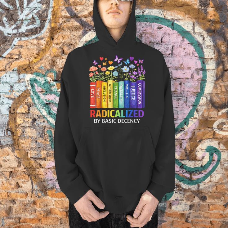 Radicalized By Basic Decency Books Rainbow LGBT Floral Women Men Hoodie
