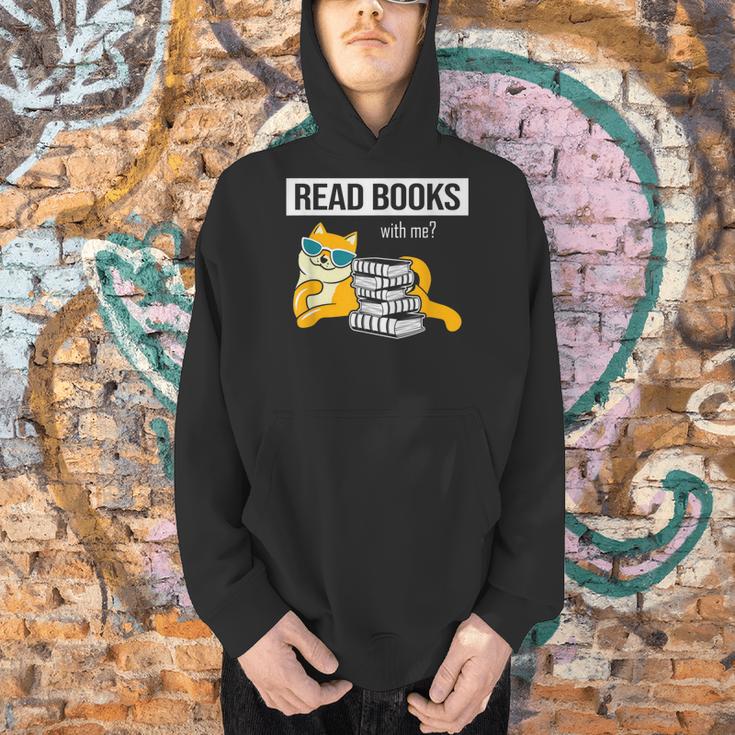 Read Books With Me Cat Lover Book Lover Librarian Reading Men Hoodie