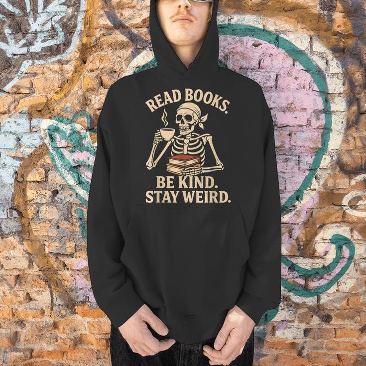 Read Books Be Kind Stay Weird Skeleton Reading Coffee Goth Men Hoodie Read Books Be Kind Stay Weird Skeleton Reading Coffee Goth Men Hoodie