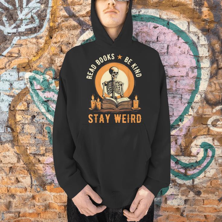 Read Books Be Kind Stay Weird Skeleton Reading Goth Bookish Men Hoodie