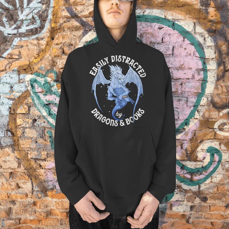 Reading Dragon Easily Distracted By Books Lover Bookworm Men Hoodie