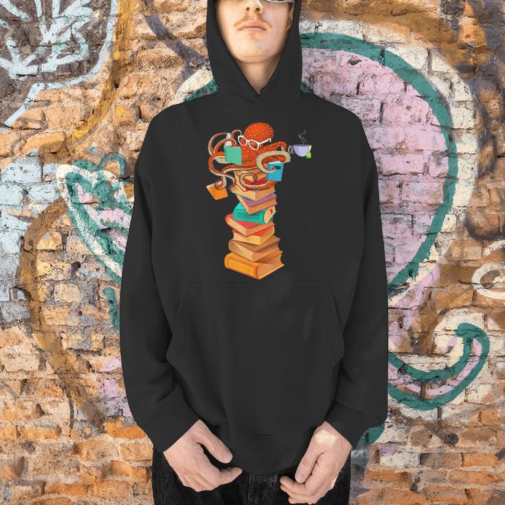 Reading Octopus Tea Coffee Book Lover Bookworm Reader Men Hoodie