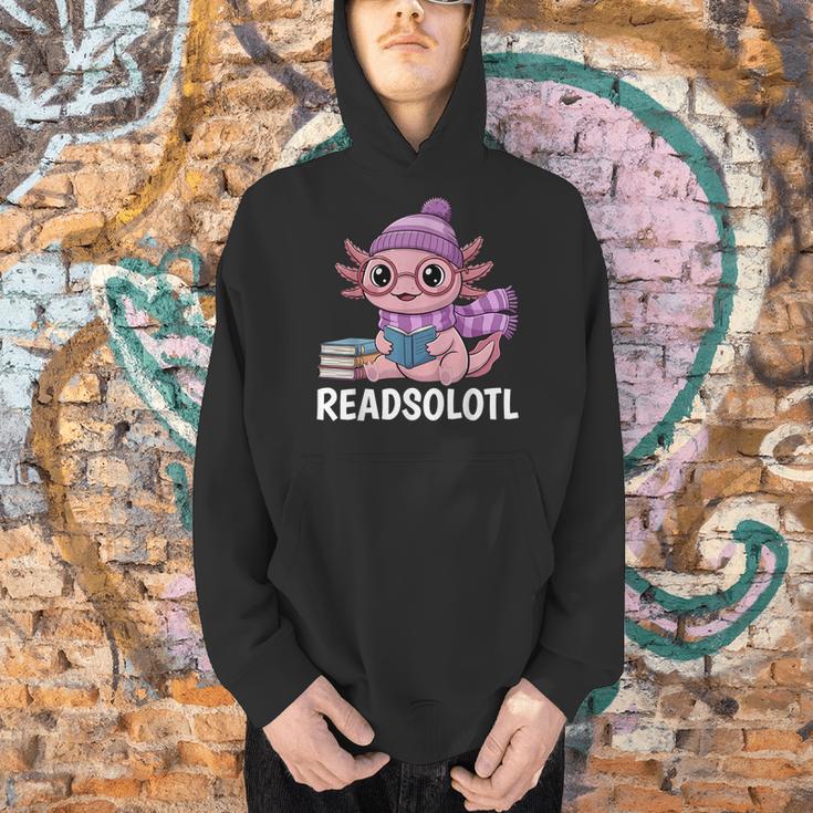 Readsolotl Cute Pink Kawaii Axolotl Reading Book Lover Men Hoodie