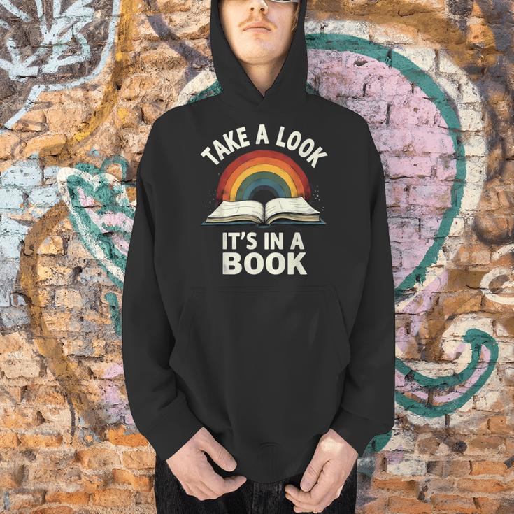 Retro Rainbow Take A Look It's In A Book Reading Men Hoodie