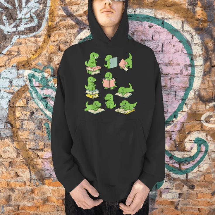 T-Rex Dinosaurs Reading Books Dinosaur Lover Men Hoodie