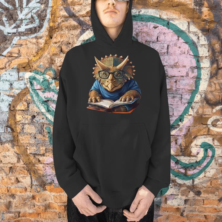 Triceratops Dinosaur Reading Book Nerd Men Hoodie