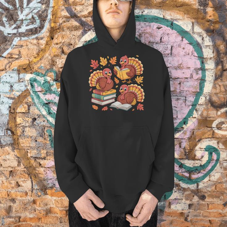 Turkey Reading Books Fall Thanksgiving Teacher Librarian Men Hoodie Turkey Reading Books Fall Thanksgiving Teacher Librarian Men Hoodie