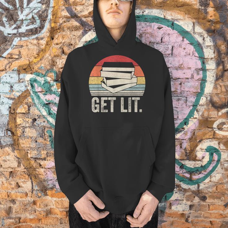 Vintage Retro Get Lit With Books Book Reading Lover Men Hoodie