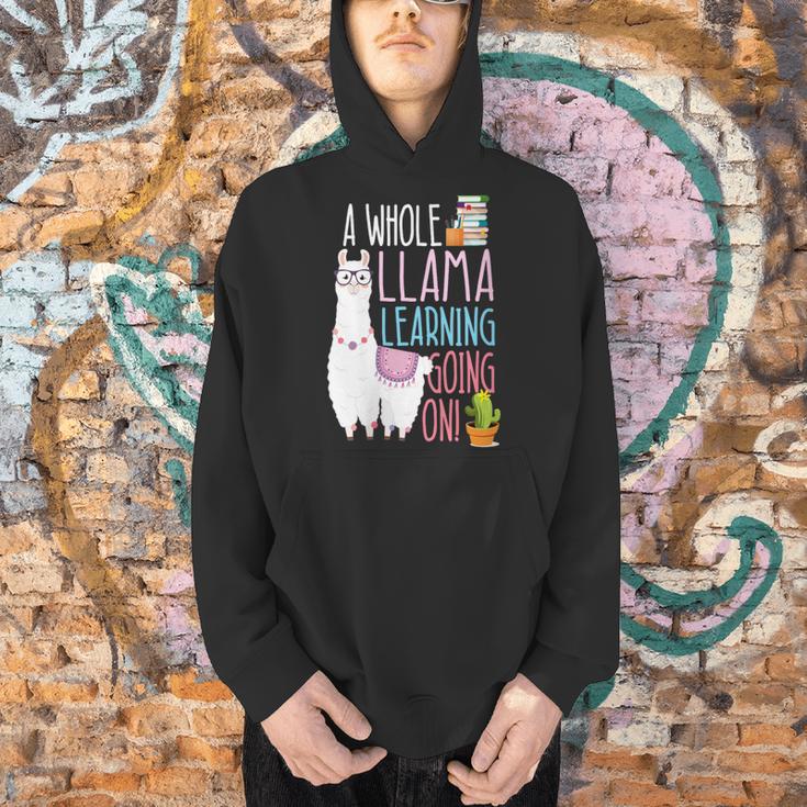 A Whole Llama Learning Going On Book Reading School Llama Men Hoodie