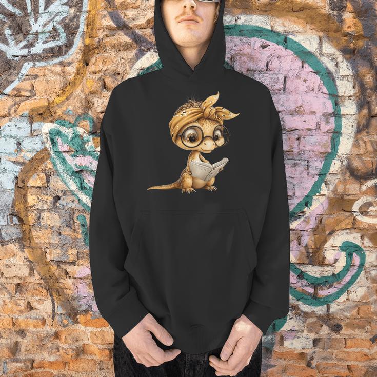 Women's Baby Lizard Small Book Reading Reptile Graphic Portrait Men Hoodie