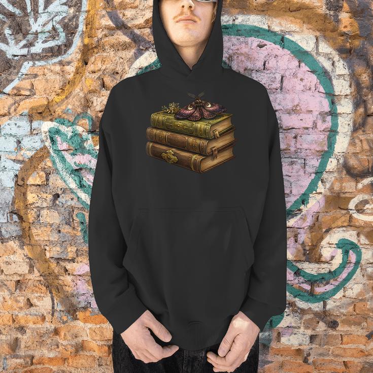Women's Dark Academia Vintage Book Stack Gothic Moth Men Hoodie