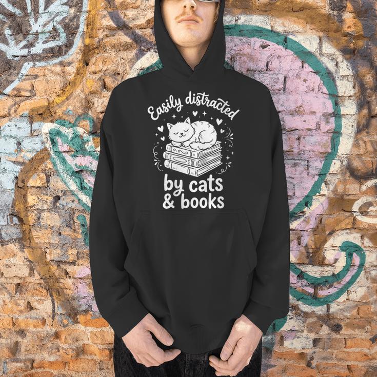 Women's Easily Distracted By Cats And Books Men Hoodie