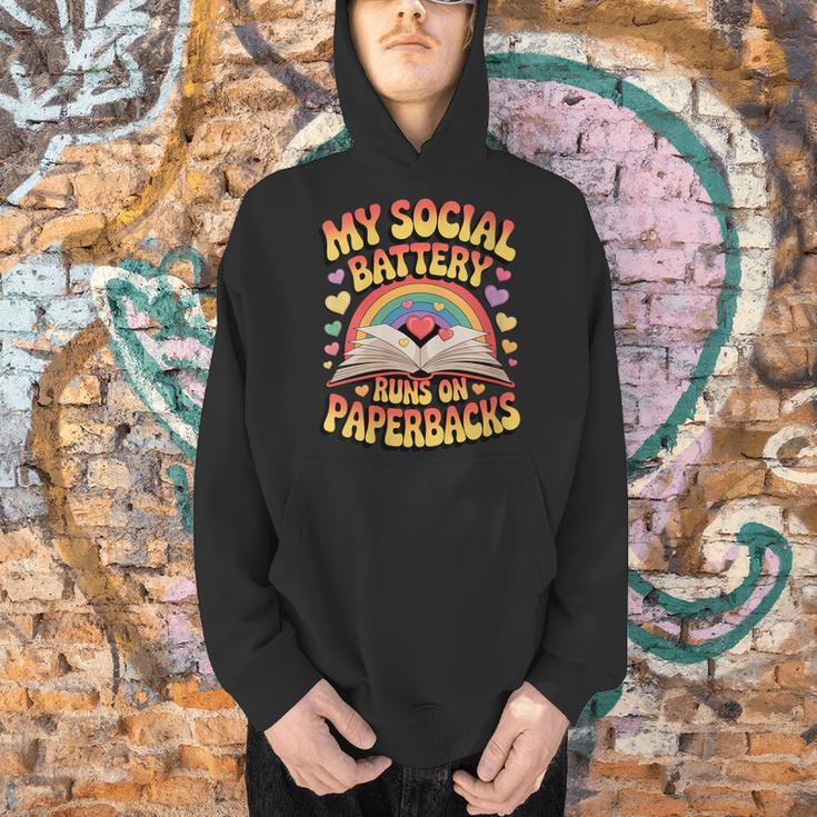 Women's My Social Battery Runs On Paperbacks Groovy Book Lover Men Hoodie Women's My Social Battery Runs On Paperbacks Groovy Book Lover Men Hoodie