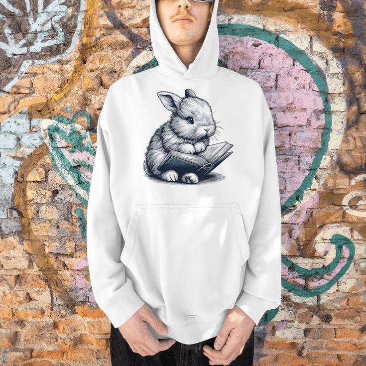 Adorable Reading Bunny Drawing For Book Lovers Philossophers Men Hoodie Adorable Reading Bunny Drawing For Book Lovers Philossophers Men Hoodie