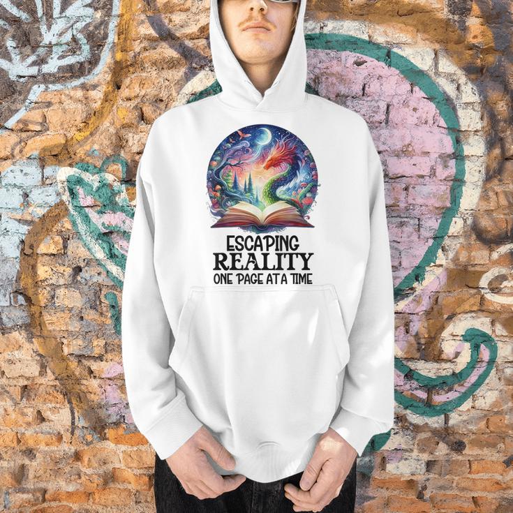 Book Dragon Reading Escaping Reality One Page Bookish Dragon Men Hoodie