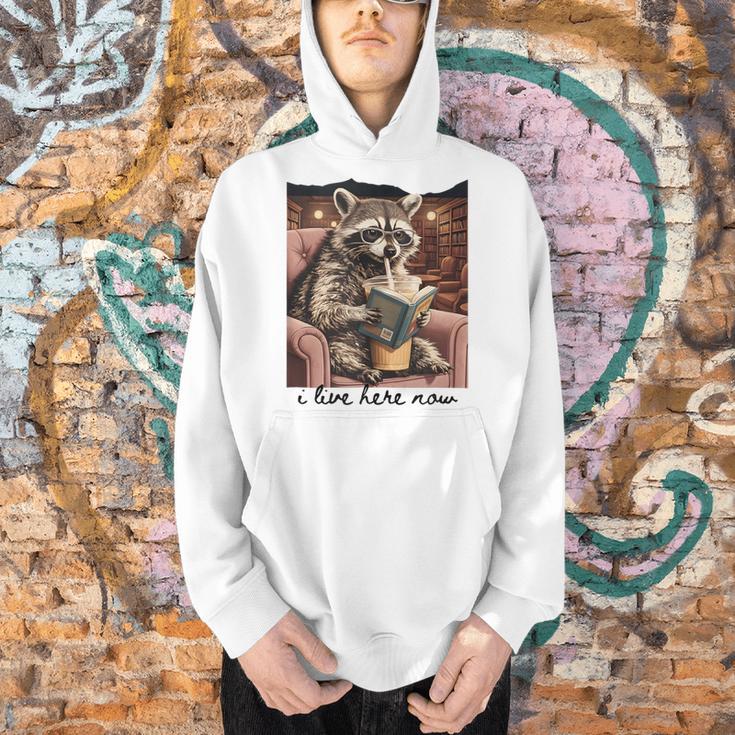 Bookish Mom Raccoon I Live Here Now Library Book Lover Men Hoodie