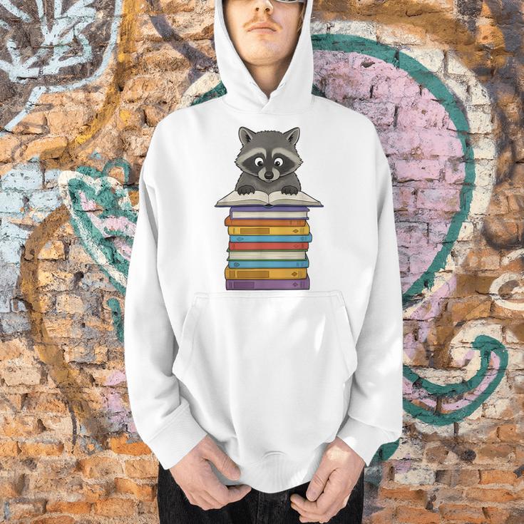 Cute Raccoon Reading On Pile Of Books Men Hoodie