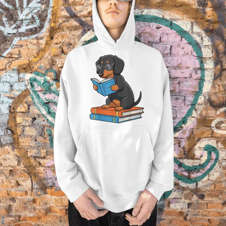 Dachshund Dog With Glasses Reading Book Librarian Men Hoodie Dachshund Dog With Glasses Reading Book Librarian Men Hoodie