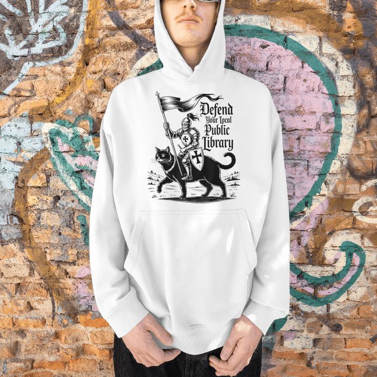 Defend Your Local Public Library Cat Knight Book Lover Men Hoodie