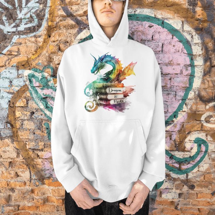Dragons And Books Watercolor Fantasy Dragon Lover Theme Men Hoodie