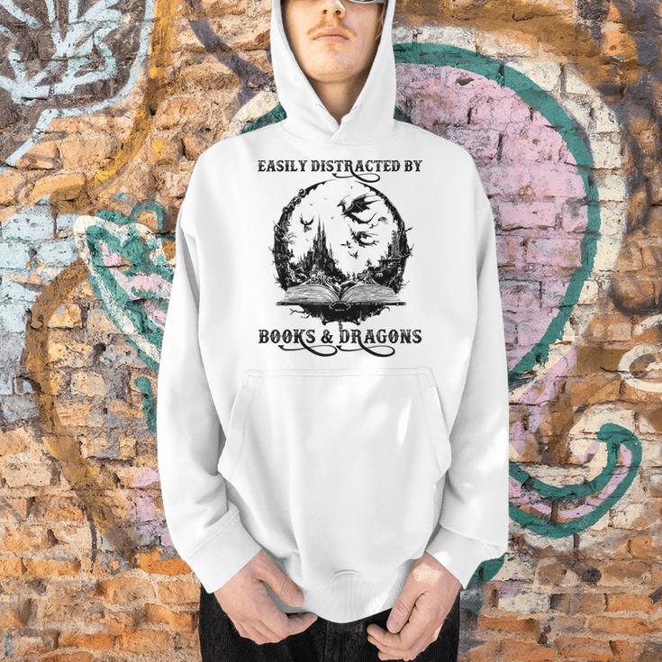 Easily Distracted By Books & Dragons Librarian Book Lover Men Hoodie Easily Distracted By Books & Dragons Librarian Book Lover Men Hoodie