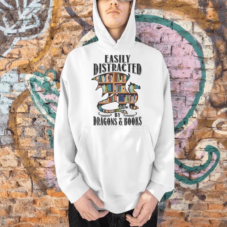 EASILY DISTRACTED BY DRAGONS & BOOKS Medieval Fantasy Reader Men Hoodie