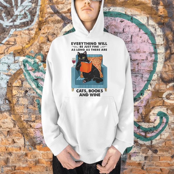 Everything Will Be Just Fine Cats Books And Wine Men Hoodie