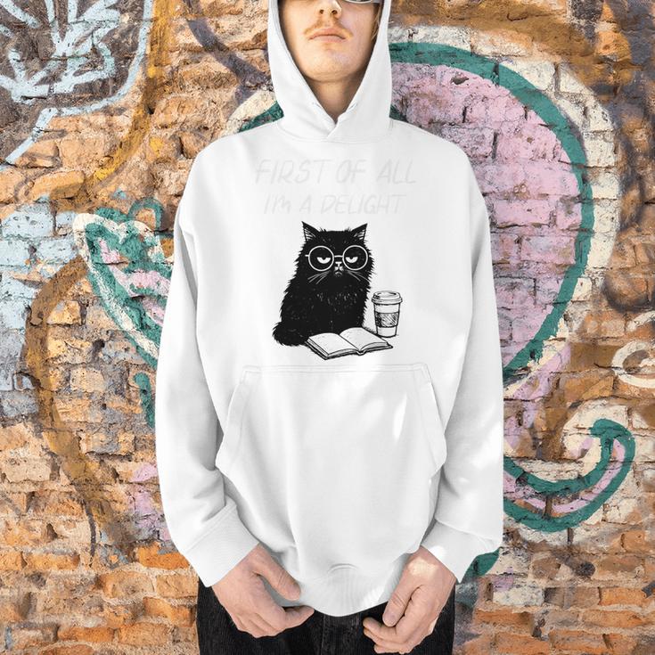 First Of All I’m A Delight Cute Cat Books Coffee Humor Men Hoodie