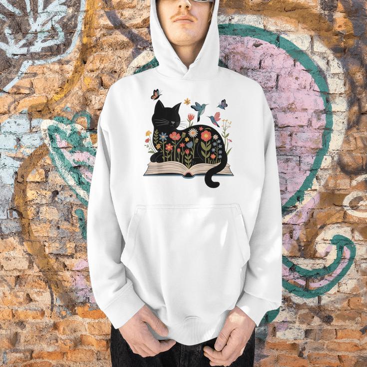 Floral Cat Reading Book Kitten Illustration Men Hoodie Floral Cat Reading Book Kitten Illustration Men Hoodie