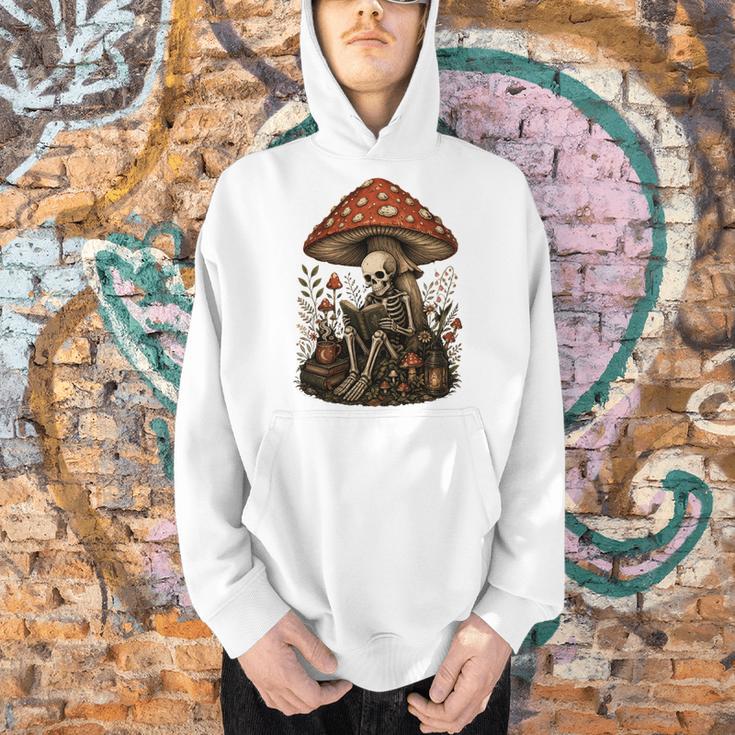Floral Mushroom Skeleton Reading Books Gothic Humor Men Hoodie