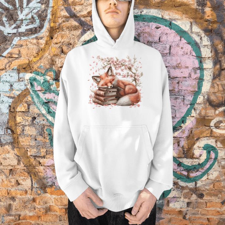 Fox And Book Lover Graphic For Women And Spring Pink Flower Men Hoodie