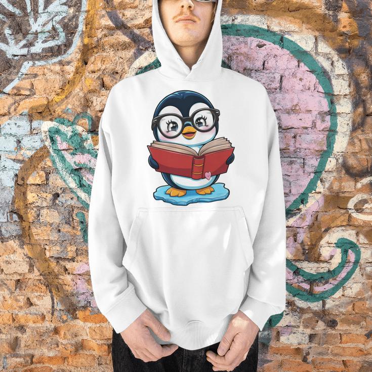Kawaii Penguin In Cartoon Style With Book And Glasses Men Hoodie Kawaii Penguin In Cartoon Style With Book And Glasses Men Hoodie