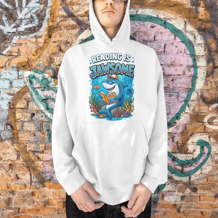 Kids Toddler Boy Reading Is Jawsome Shark Book Lover Kids Nerdy Men Hoodie