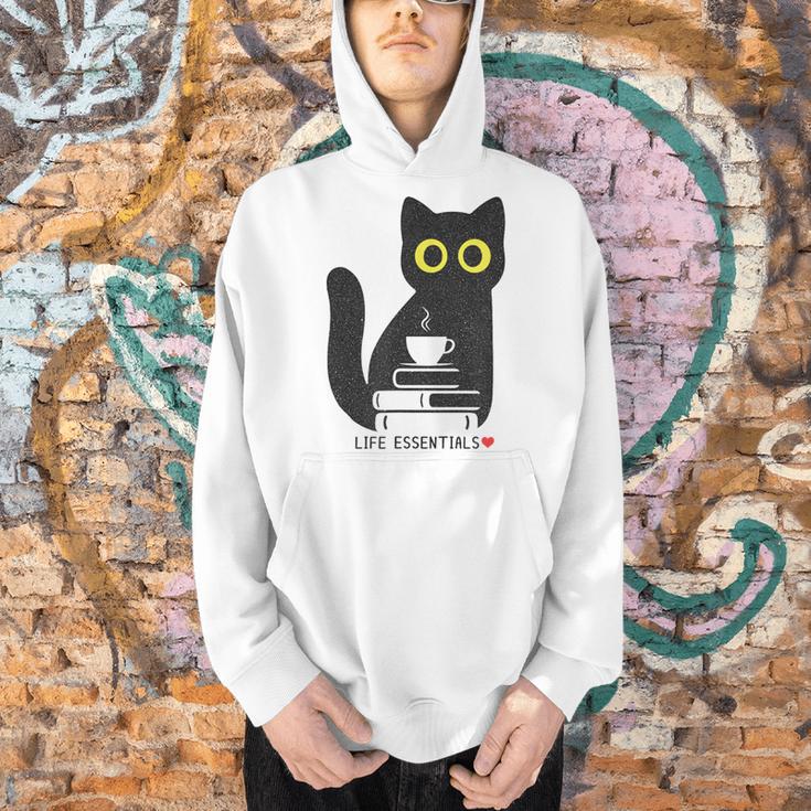Life Essentials Witty Grungy Noisy Book Tea And Cat Men Hoodie