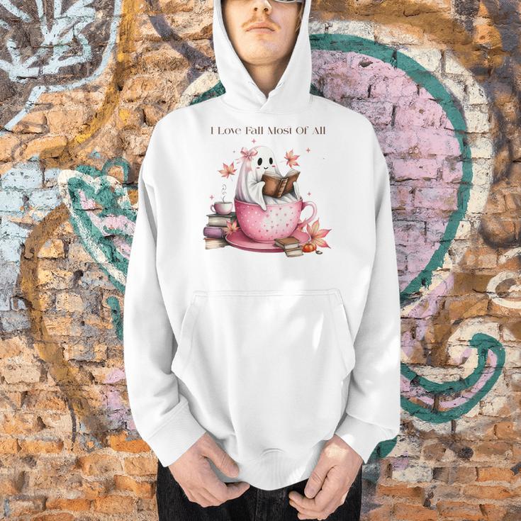 I Love Fall Most Of All Halloween Ghost Book Lover Men Hoodie