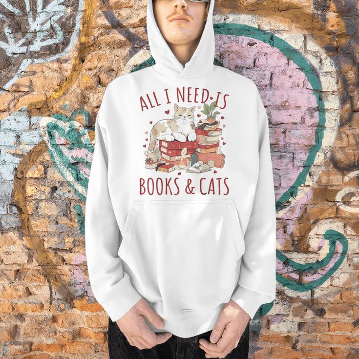 All I Need Is Books And Cats Valentines Day Reading Bookworm Men Hoodie