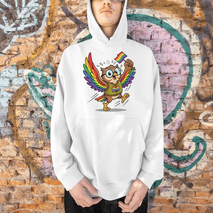Owl With Pride Flag Book Lover Rainbow Library Men Hoodie