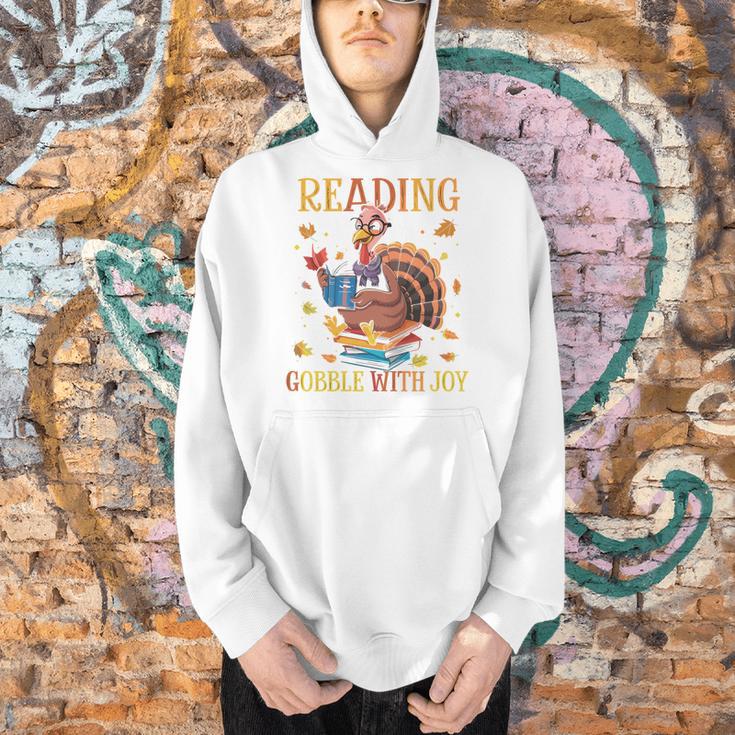 Reading Makes Me Gobble With Joy Turkey Reading Book L Men Hoodie