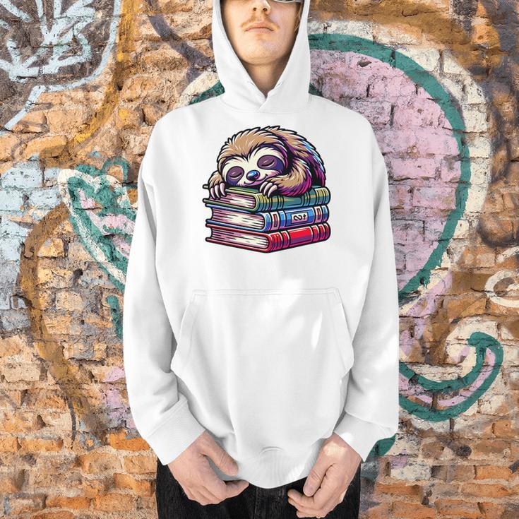 Reading Muffler Sloth On Stack Of Books Premium Tri-Blend Men Hoodie