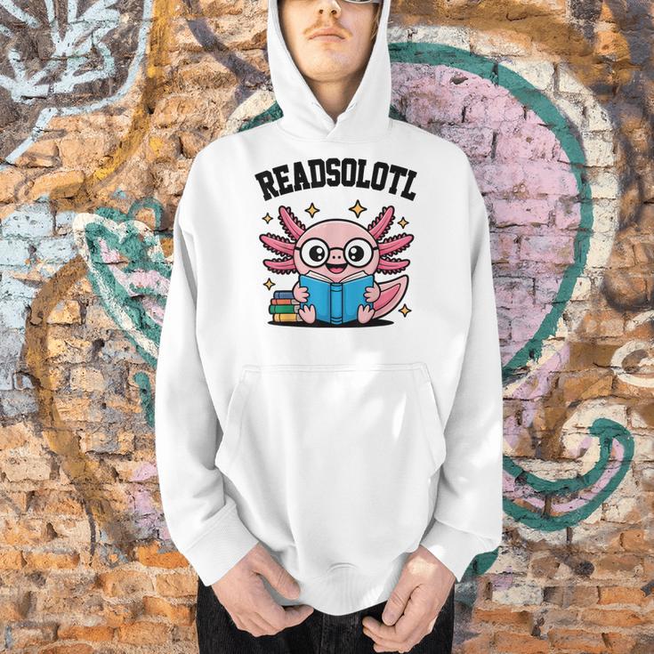 Readsolotl Pink Kawaii Axolotl Book Lover Reading Men Hoodie