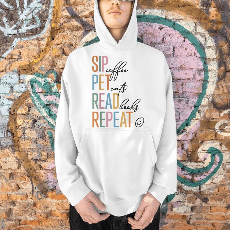 Sip Coffee Pet Cats Read Books Repeat Book Cat Lover Men Hoodie